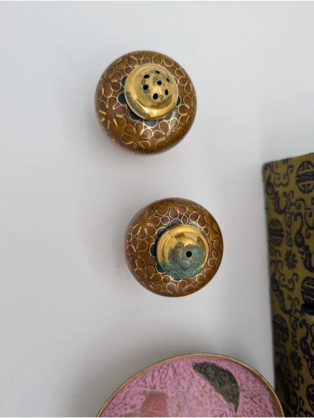 Chinese Cloisonné Enamel Table Set in the Original Decorative Box as is